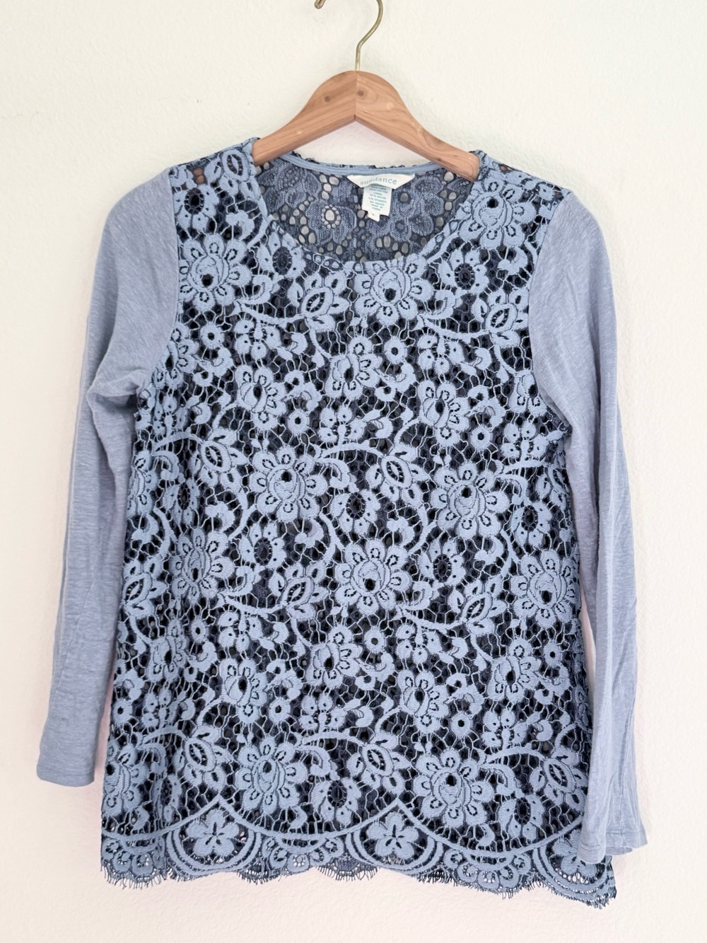 Sundance linen cotton blend blouse Crochet Lace floral Overlay Top Small